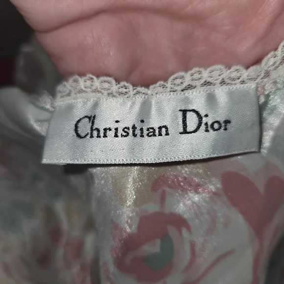 Vintage Christian Dior Satin Floral Nightgown Lace Trim L 70s/80s ILGWU - Picture 4 of 7